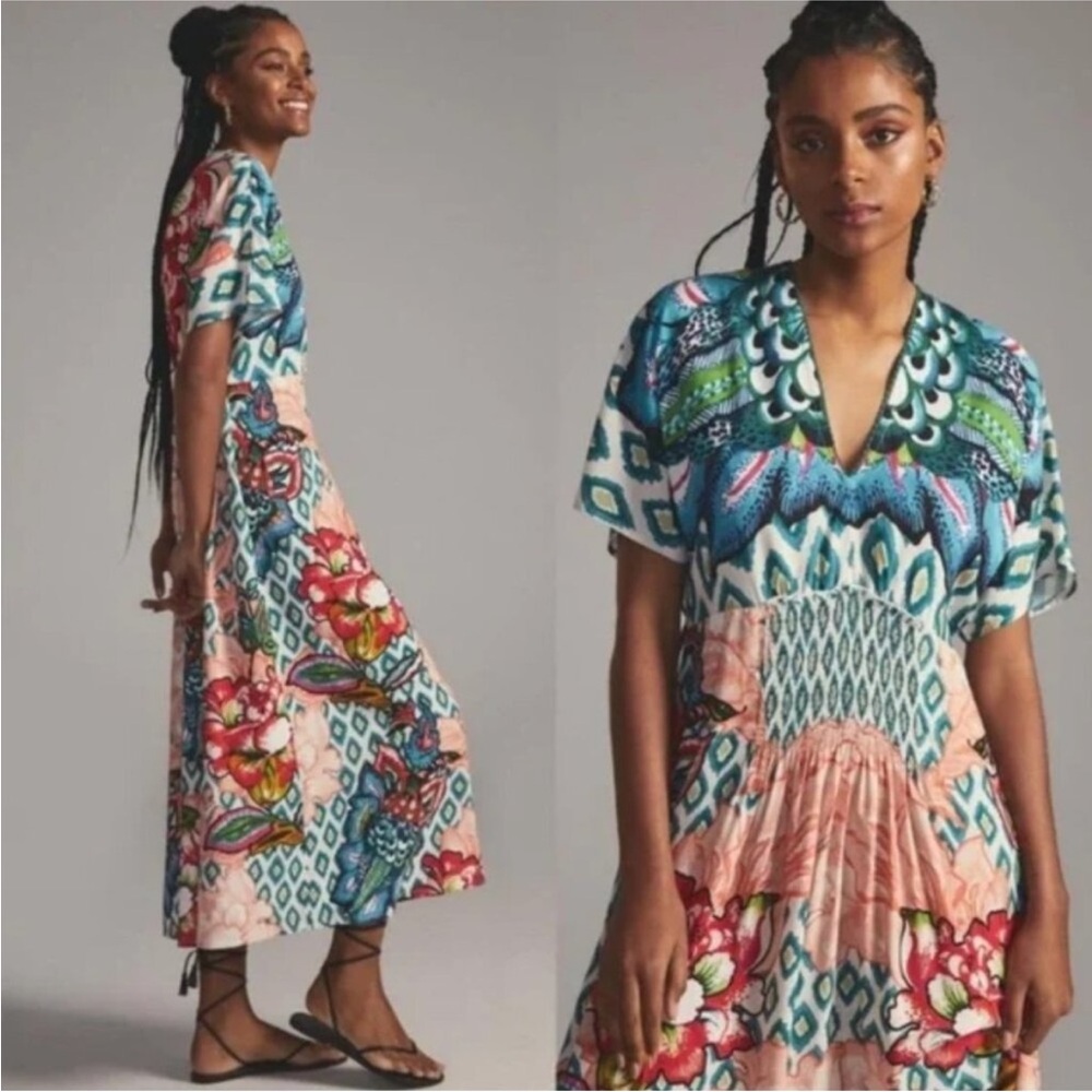 NWT Anthropologie maxi dress Bl^nk London CORAL/CORA Bohemian One Size Fits Most - Picture 4 of 9